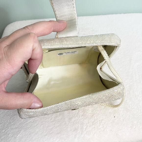 Vintage Cream Beaded Clasp Clutch Shoulder Bag - Picture 5 of 11